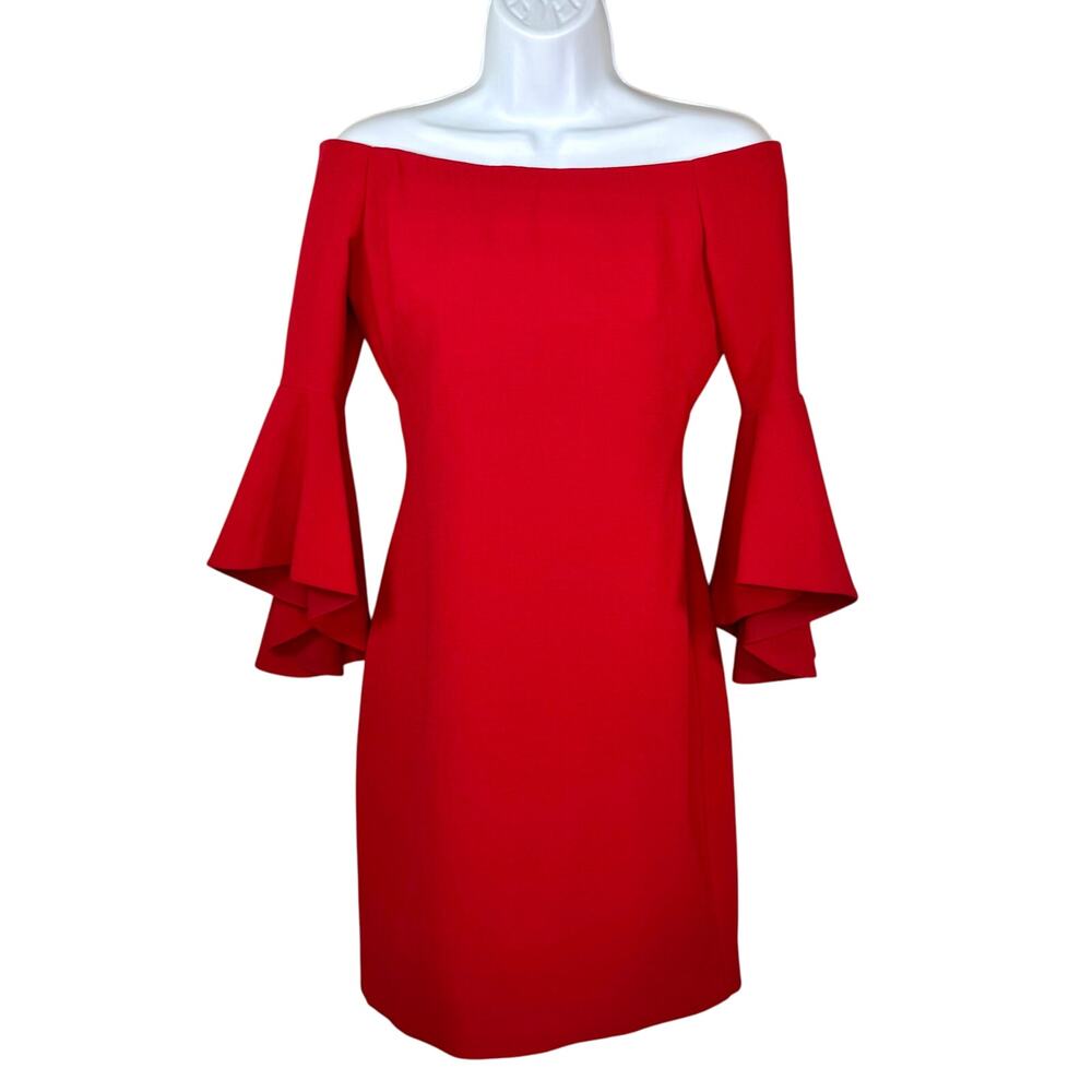 Chelsea28 Red Off Shoulder Bell Sleeve Dress 2 NWOT